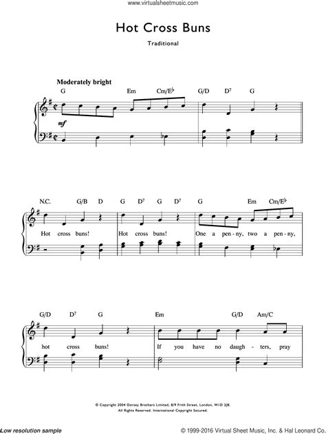 Hot Cross Buns Sheet Music For Voice And Piano PDF