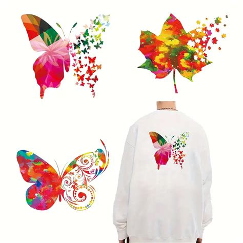 Colorful Butterflies Maple Leaves Iron Decals T Shirts Iron Temu Australia