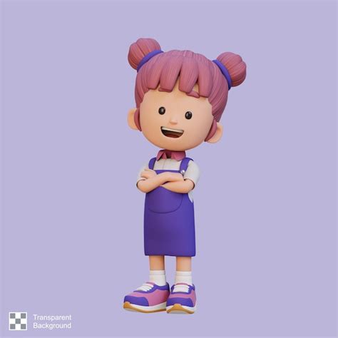 Premium Psd 3d Cute Girl Character In Confident Pose Crossed Hand