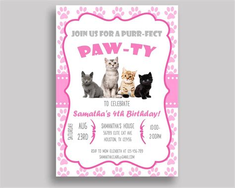 Cat Birthday Invitation Digital Or Printed Cat Birthday Party Etsy