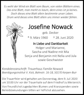 Traueranzeigen Von Josefine Nowack Aachen Gedenkt