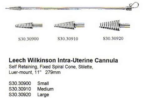 LEECH WILKINSON INTRA UTERINE CANNULA Self Retaining MEDIUM 11 279MM