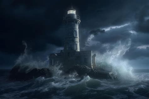 Premium AI Image Storm Night Lighthouse Spotlight Generate Ai