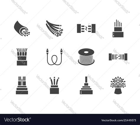 Optical Fiber Flat Glyph Icons Network Connection Vector Image