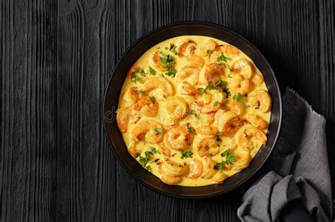 Sauteed Shrimp In Creamy Saffron Sauce Top View Stock Image Image Of Frying Seafood 322712033