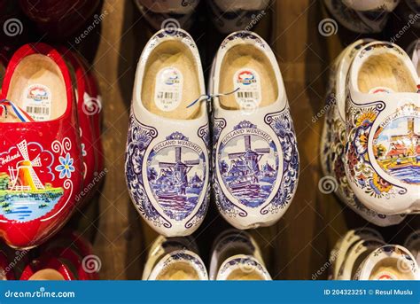 Traditional Wooden Clogs In Clog Museum And Wooden Shoe Workshop At