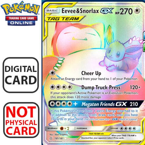 Eevee And Snorlax Gx Full Art Rainbow For Pokemon Tcg Online Ebay