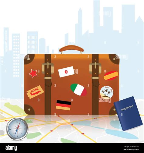 Travel Suitcases International Passport And Compass On The Map