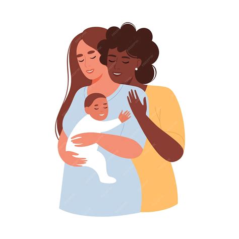 Famille Lgbt Heureuse Avec Un Bébé Nouveau-né Couple Lesbien Concept De