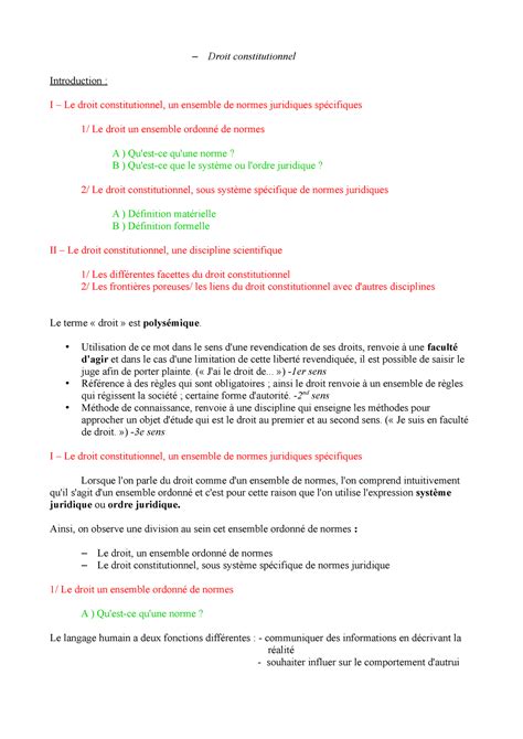 Droit Constit Cours Entiers Droit Constitutionnel Introduction I