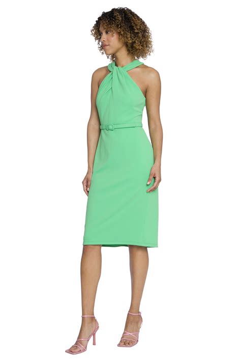 Twist Neck Midi Sheath Dress Maggy London