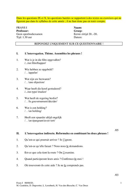 Examen Januari Winter 2021 Vragen Frans I 00 00 20 1 Dans Les