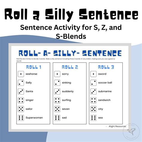 Roll A Silly Sentence Speech Therapy Sentence Activity For S Z And S Blends Sentence