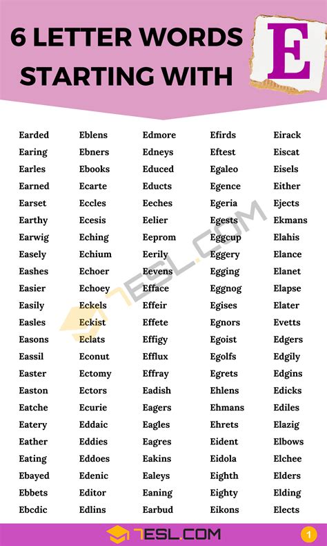 6 Letter Words Starting with E (600+ Words in English) • 7ESL