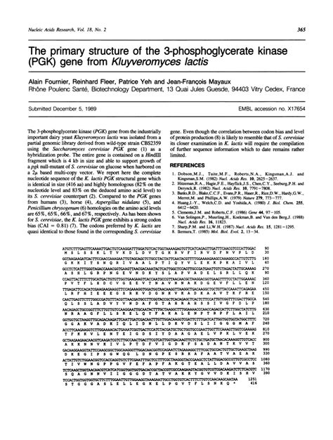 (PDF) The primary structure of the 3-phosphoglycerate kinase (PGK) gene ...