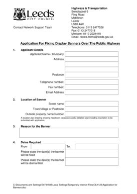 Fillable Online Leeds Gov Application For Fixing Display Banners Over