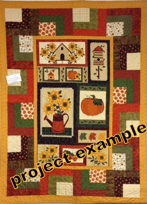 Cotton Quilt Fabric Panel Harvest Song Fall Autumn Pumpkin Sunflowers ...