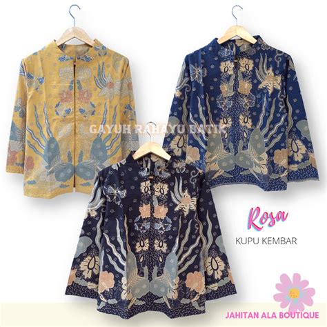 Jual Rosa Kupu Kembar Blouse Batik Wanita Modern Full Kancing Depan