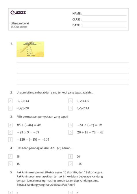 Mais De Planilhas Operasi Dengan Bilangan Bulat No Quizizz