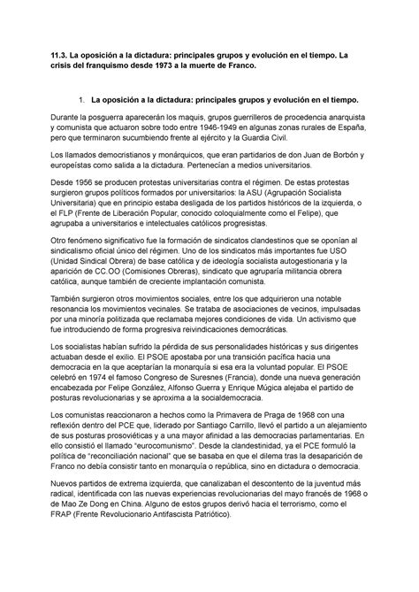 113 La Oposición A La Dictadura Principales Grupos Y Evolución En El Tiempo La Crisis Del