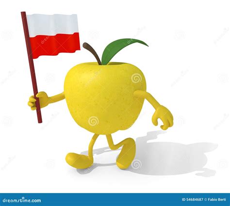 Apple with Arms, Legs and Flag on Hand Stock Illustration - Illustration of fresh, concept: 54684687