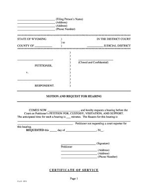 Fillable Online Lawyoming Form Motion Request For Hearing Set Up