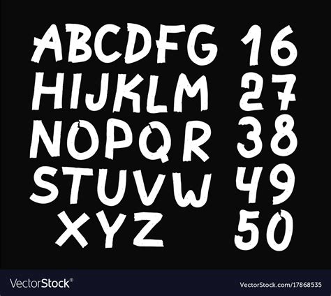 Drawn Letters And Numbers Font Bold Royalty Free Vector