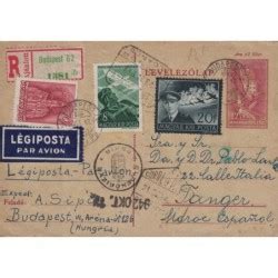 HONGRIE CARTE POSTALE RECOMMANDEE PAR AVION DE BUDAPEST POUR TANGER