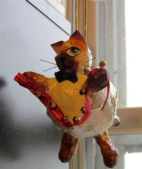 Handmade Fat Cat Ornament Siamese Fat Cat With Pin Whiskers And Jingle