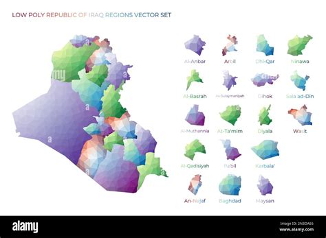 Iraqi Low Poly Regions Polygonal Map Of Republic Of Iraq With Regions