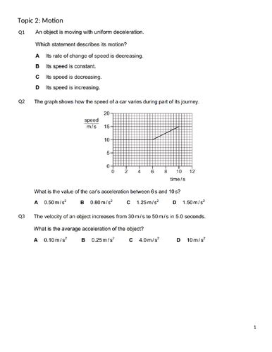 Motion Igcse 0625 Classified Worksheet With Answers Teaching Resources