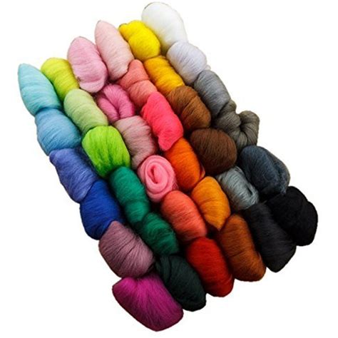 Merino Wool Yarn Fiber Lot 36 Colors Craft Needle Felting Diy Soft