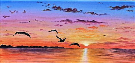 Puesta de sol con pintura acrílica puente Etsy