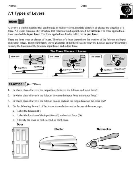 Types Of Levers Worksheet Answers — db-excel.com