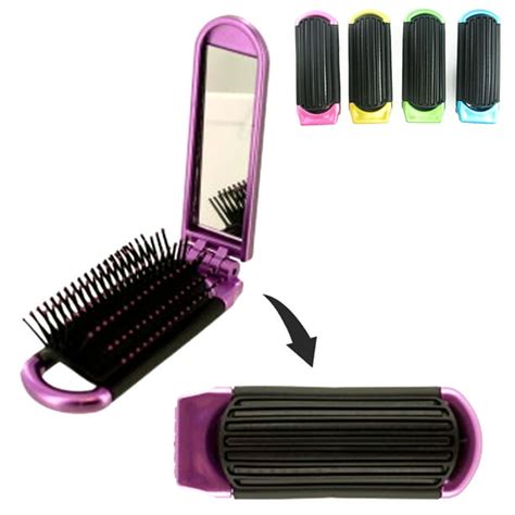 New Folding Hair Brush With Mirror Compact Pocket Size Travel Car For