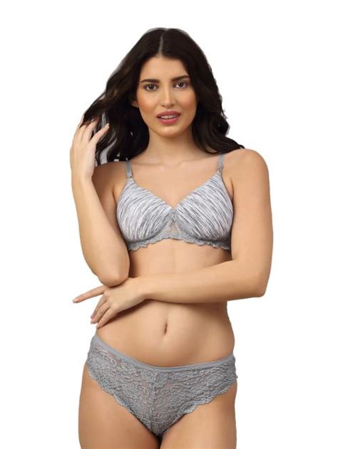 Buy Prettycat Grey Polycotton Bra And Panty Set Self Design Lingerie