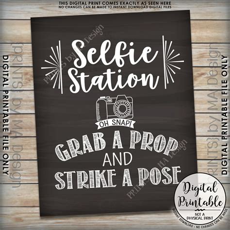 Selfie Station Sign Grab A Prop And Strike A Pose Selfie Sign