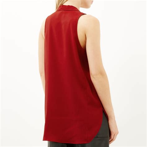 River Island Red Pussybow Sleeveless Blouse In Red Lyst