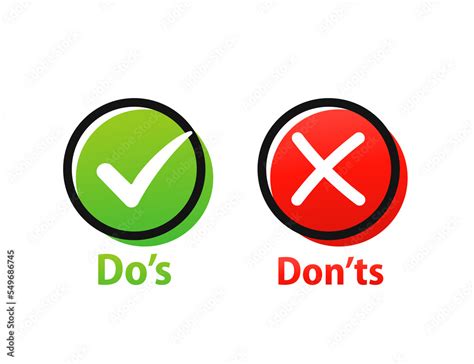 Do's and Don'ts. check mark and cross isolated on white background ...