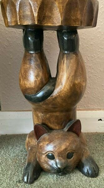 cute asian dark wood cute upside  cat side table vinterior