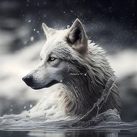 Premium Ai Image White Wolf In The Water 3d Rendering Computer