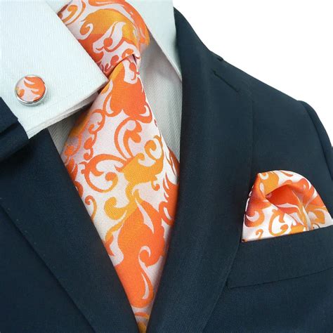 Landisun Fashion 88f Silver Orange Paisley Mens 100 Silk Neck Tie Set Tiehankycufflinks On