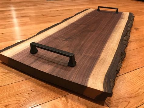 Wood Serving Tray Live Edge Black Walnut Serving Trays Etsy In 2022