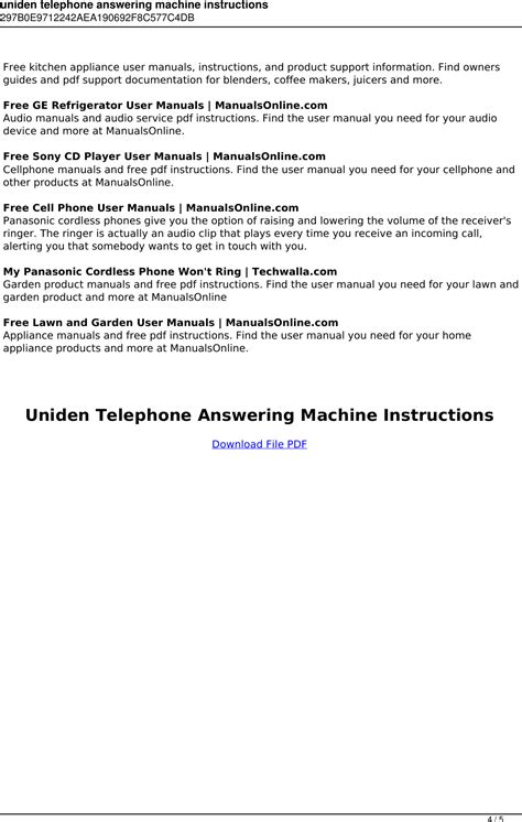 Uniden Telephone Answering Machine Instructions