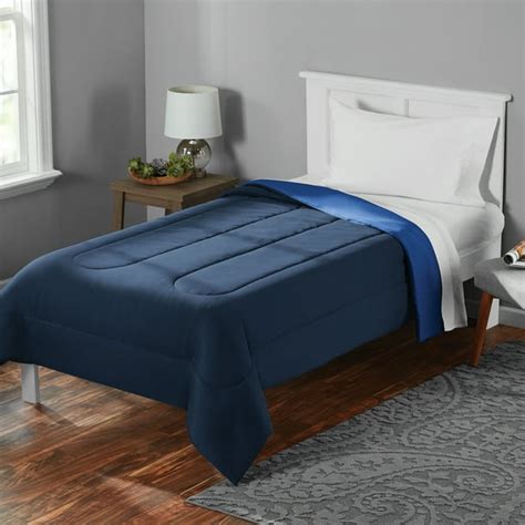 Mainstays Solid Brushed Microfiber Reversible Comforter Navyblue