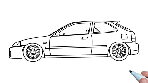 How To Draw A Honda Civic Hatchback 1996 Step By Step YouTube