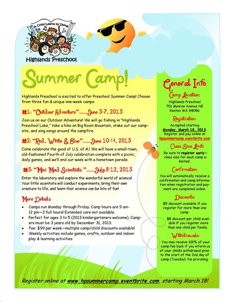 Highlands Preschool Summer Camps 2013 Registration Renton Eventbrite