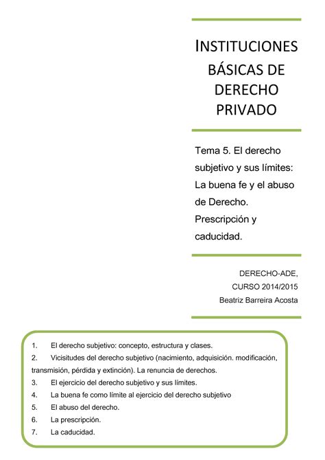 Tema El Derecho Subjetivo Instituciones B Sicas De Derecho Privado