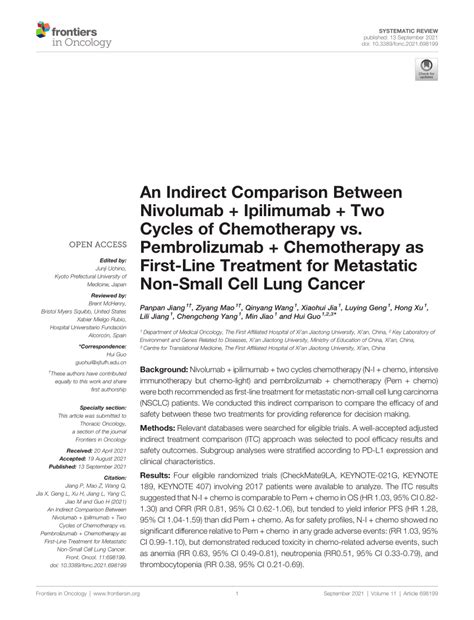 Pdf An Indirect Comparison Between Nivolumab Ipilimumab Two