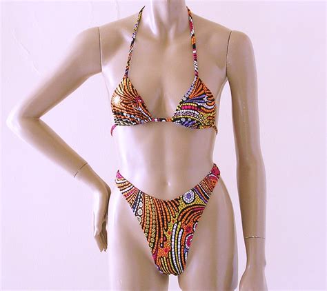 80s 90s Thong Bikini Bottom With High Leg And Triangle Top In Etsy